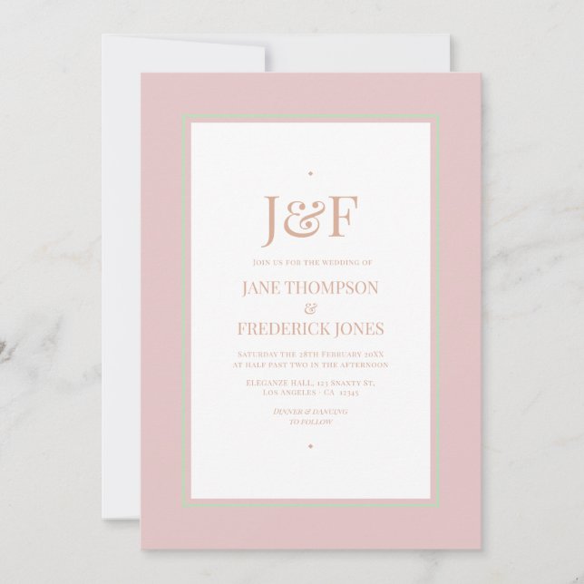 Dusty Rose, Mint Green, and Blush Wedding Invitation (Front)