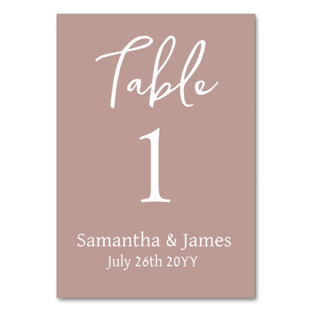 Dusty Rose Modern Elegance Wedding Table Number (Back)
