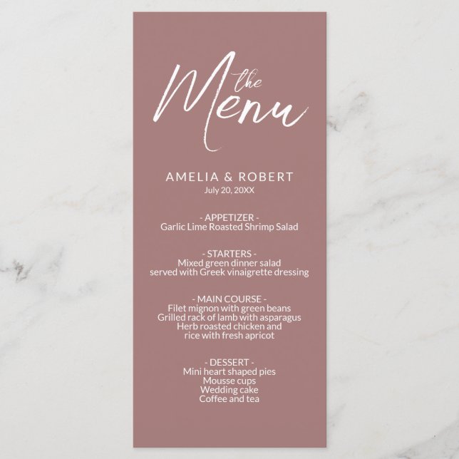 Dusty Rose Modern Elegant Simple Mariage Menu (Devant)