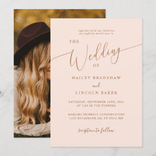 Dusty Rose Modern Minimal Photo Wedding Invitation