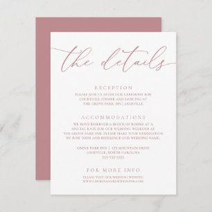 Dusty Rose Modern Minimalist Wedding Enclosure Card