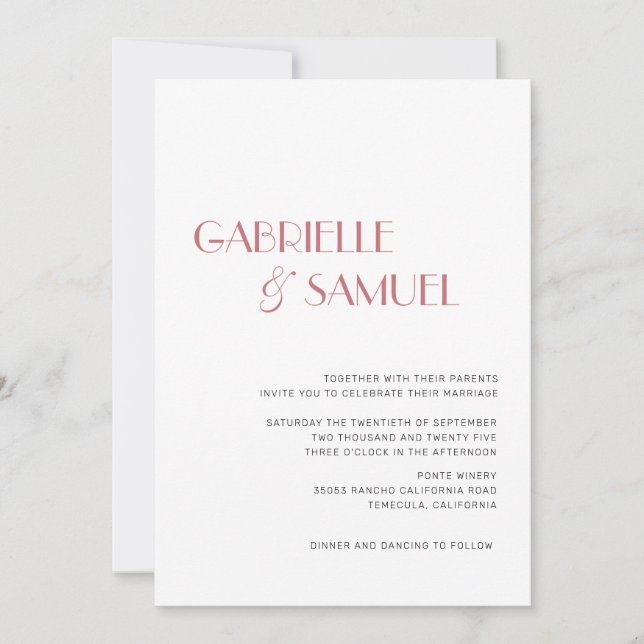 Dusty Rose Modern Minimalist Wedding Invitation (Front)