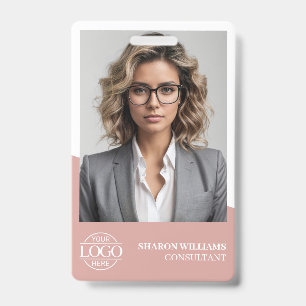 Dusty Rose Modern Personalized Employee Photo Logo Badge