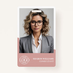 Dusty Rose Modern Personalized Employee Photo Logo Badge