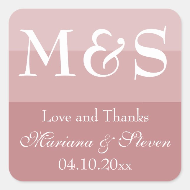 Dusty Rose Modern Script Wedding Square Sticker (Front)