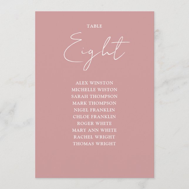 Dusty Rose Modern Seating Chart Table Number (Front)