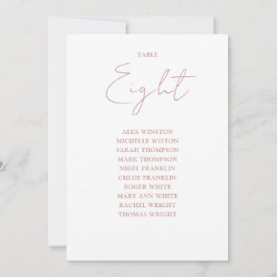 Dusty Rose Modern Seating Chart Table Number