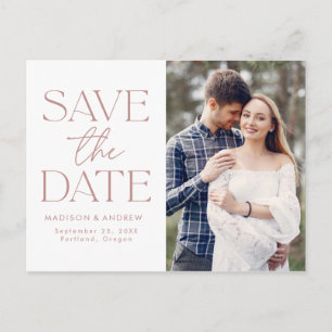 Dusty Rose Modern Typography Photo Save the Date Announcement Postcard