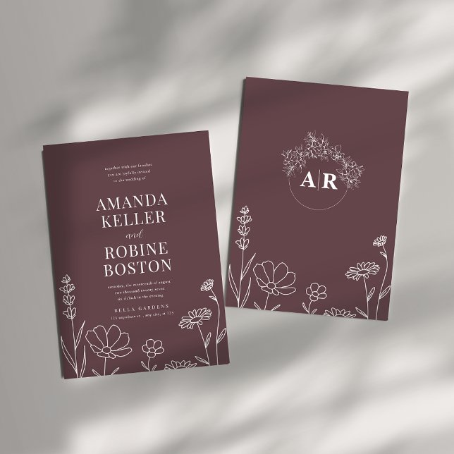 Dusty Rose Moderne Floral Faire-part de mariage (Créateur téléchargé)