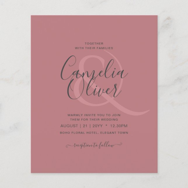Dusty Rose Monochrome Wedding Flyer (Front)