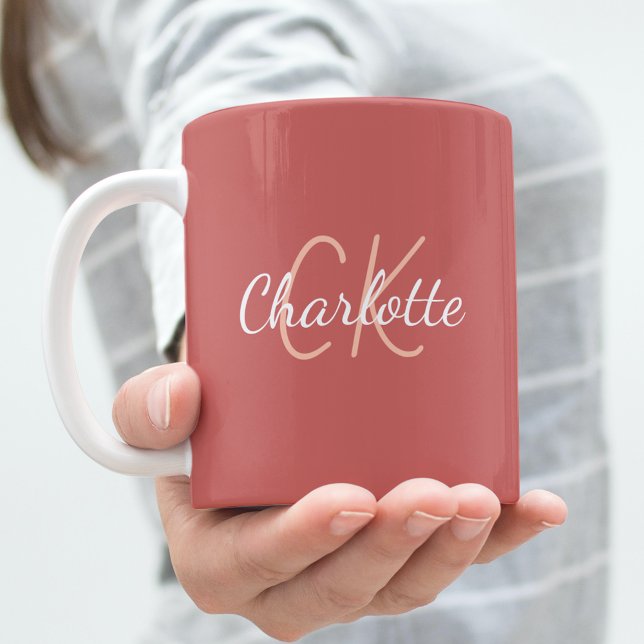 Dusty rose monogram initials name coffee mug (Creator Uploaded)