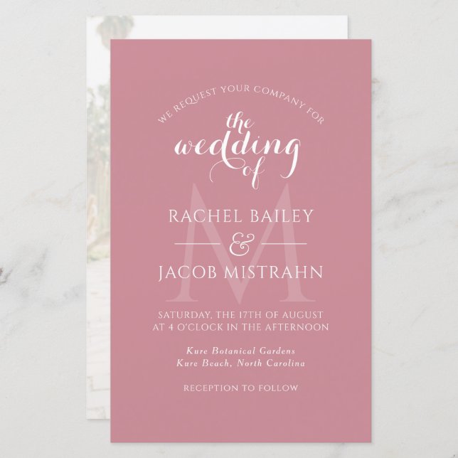 Dusty Rose Monogram Photo Wedding Invitation (Front/Back)