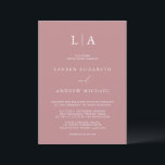 Dusty Rose Monogram Simple Minimalist Wedding Invitation<br><div class="desc">Beautiful,  elegant and simple,  navy blue minimalist wedding invitation. Fully customizable with monogram/initials,  names,  dates,  location and colours to match your wedding theme.</div>