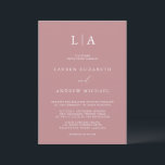 Dusty Rose Monogram Simple Minimalist Wedding Invitation<br><div class="desc">Beautiful,  elegant and simple,  navy blue minimalist wedding invitation. Fully customizable with monogram/initials,  names,  dates,  location and colours to match your wedding theme.</div>