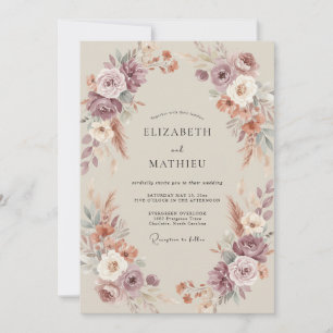 Dusty Rose Moody Autumnal Wedding Invitation