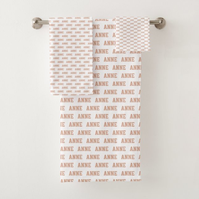 Dusty Rose Name Pattern Modern Bath Towel Set (Insitu)
