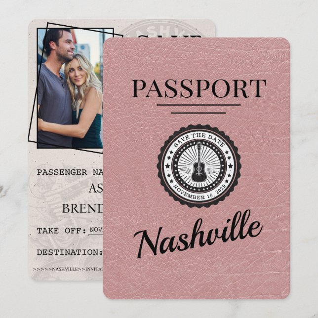 Dusty Rose Nashville Passport Save The Date (Front/Back)