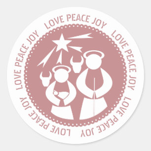 Dusty rose Nativity Scene Love Peace Joy Christmas Classic Round Sticker