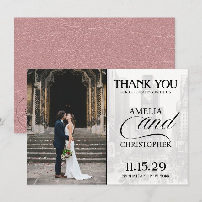Dusty Rose New York City Passport Thank You Card (Front/Back)