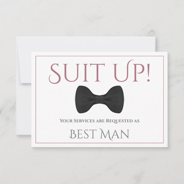 Dusty Rose on White Be My Best Man Fun Bow Tie Card (Front)