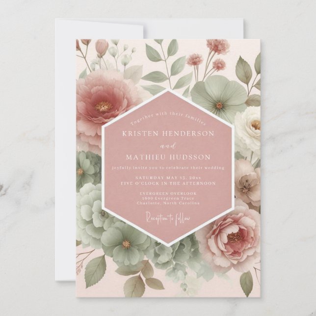 Dusty Rose Painterly Bloom Wedding Invitation (Front)