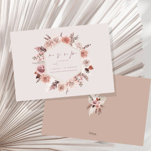 Dusty Rose Pampas Boho Wedding RSVP Card