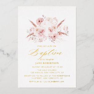 dusty rose pampas floral cross baptism