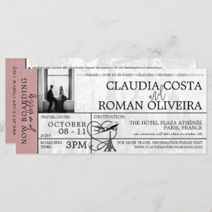 Dusty Rose Paris Mariage Boarding Pass Invitation
