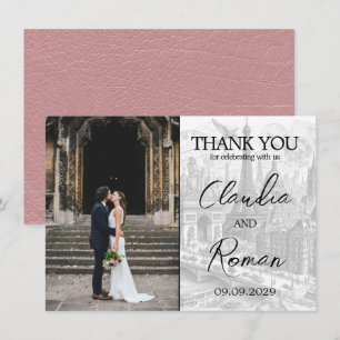 Dusty Rose Paris Passport Thank You Card