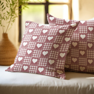 Dusty Rose Patchwork Hearts Pattern Throw Pillow