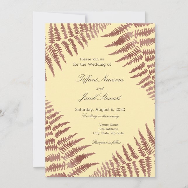 Dusty Rose & Peach Blush Ferns Wedding Invitation (Front)