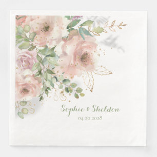 Dusty Rose Peony Eucalyptus Sparkling Gold Floral  Napkin