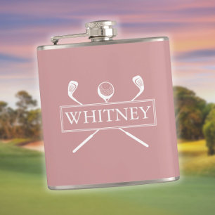 Dusty Rose Personalized Name Clubs And Ball Hip Flask