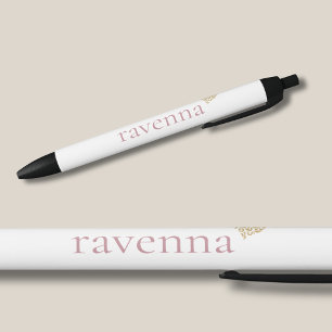 Dusty Rose Personalized Name Gold Leopard Heart Black Ink Pen