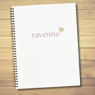 Dusty Rose Personalized Name Gold Leopard Heart Notebook