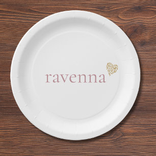 Dusty Rose Personalized Name Gold Leopard Heart Paper Plate