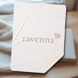 Dusty Rose Personalized Name Gold Leopard Heart Sherpa Blanket