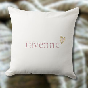 Dusty Rose Personalized Name Gold Leopard Heart Throw Pillow