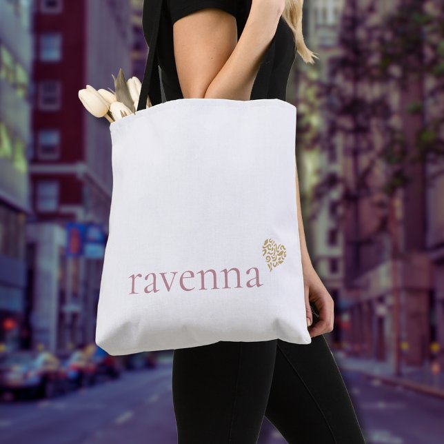 Dusty Rose Personalized Name Gold Leopard Heart Tote Bag (Creator Uploaded)