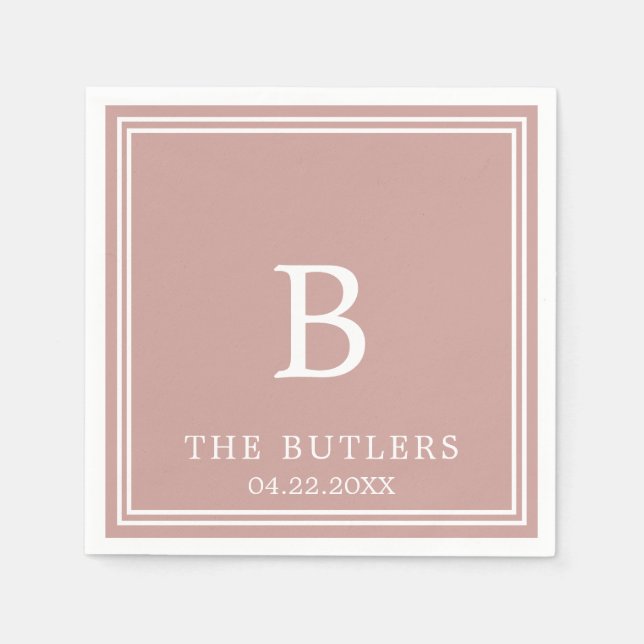 Dusty Rose Personalized Wedding Cocktail Napkins (Front)