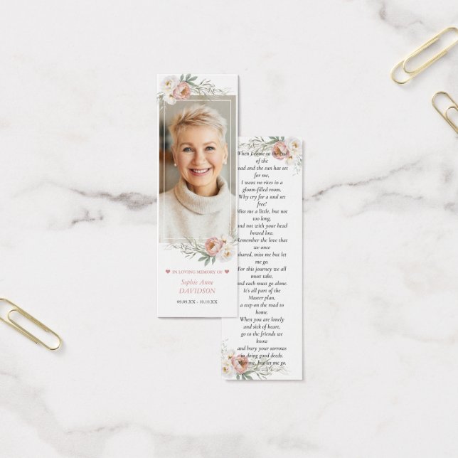 Dusty Rose Photo Memorial Funeral Poem Signet (Bureau)