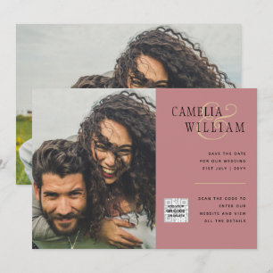 Dusty ROSE Photo Wedding Invite QR Code Save Date
