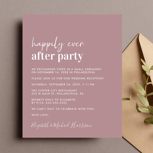 Dusty Rose Photo Wedding Reception Invitation (A chic budget-friendly Happily Ever After Party invitation for your wedding celebration)
