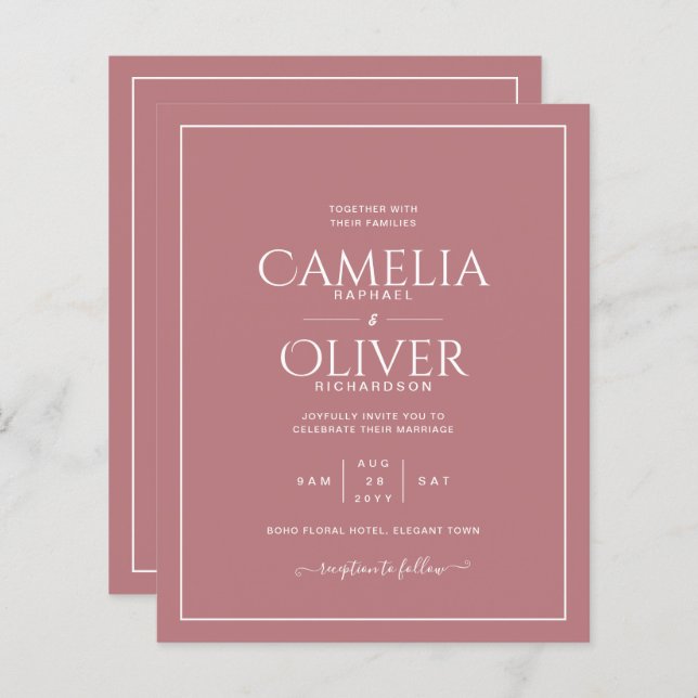 Dusty Rose Pink all-in-1 Wedding with RSVP (Front/Back)