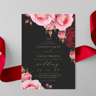 Dusty Rose Pink and Burgundy Floral Wedding Invitation