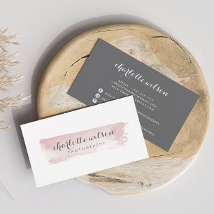 Dusty Rose Pink and Grey Watercolor Logo Business Card