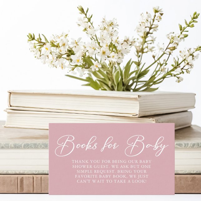 Dusty Rose Pink Baby Shower Books for Baby Enclosure Card (Creator Uploaded)