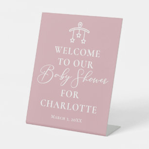Dusty Rose Pink Baby Shower Welcome Pedestal Sign