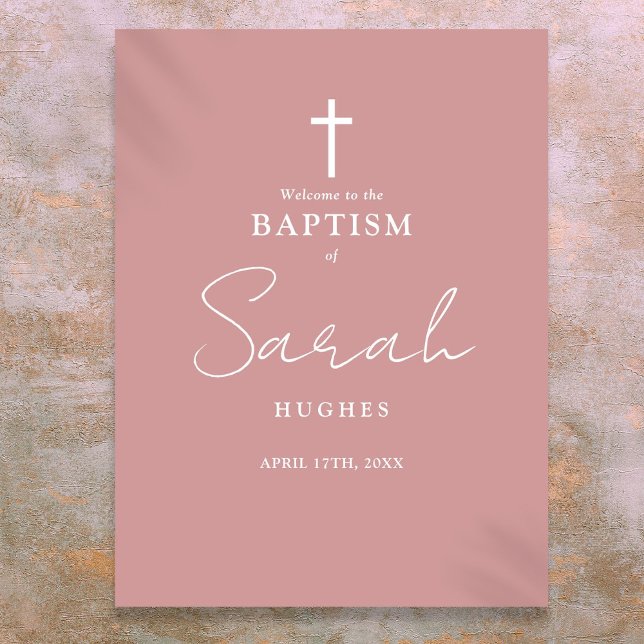 Dusty Rose Pink Baptism Christening Affiche de bie (Dusty Rose Pink Baptism Christening Welcome Sign)
