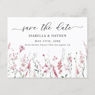 Dusty Rose Pink Blush Wild Flowers Save The Date Announcement Postcard